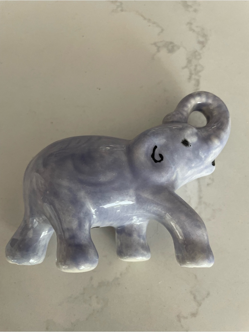 Handmade Ceramic Elephant Figurine Lavender Purple Glazed Pottery signed